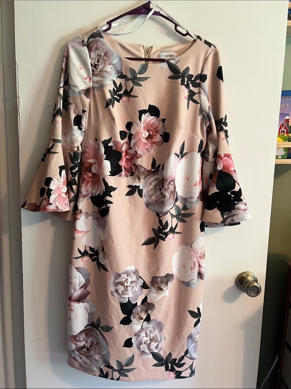 Calvin Klein Pink Floral Long Sleeve Sheath Dress